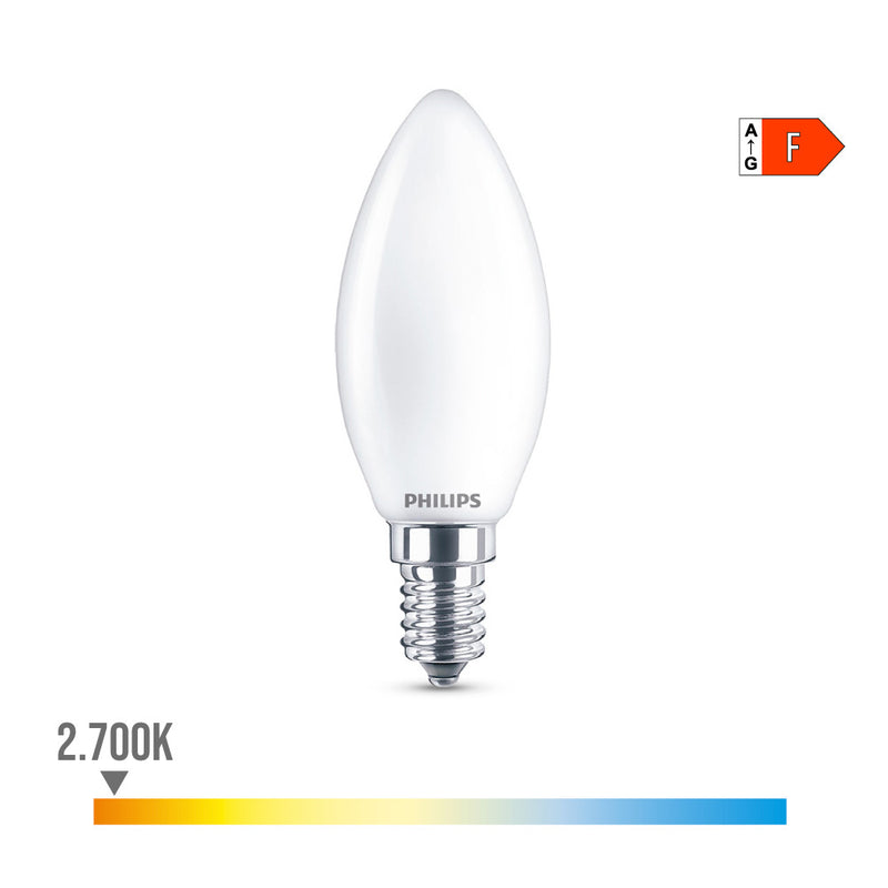 Bombilla Vela Led E14 4,3W 470Lm 2700K Luz Calida Ø3,5X9,7Cm, Philips