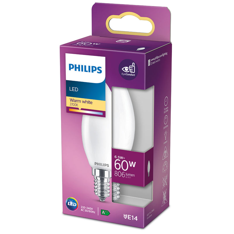 Philips E14 LED Candle Bulb 6.5W 806Lm 2700K Warm Light Ø3.5X9.7Cm