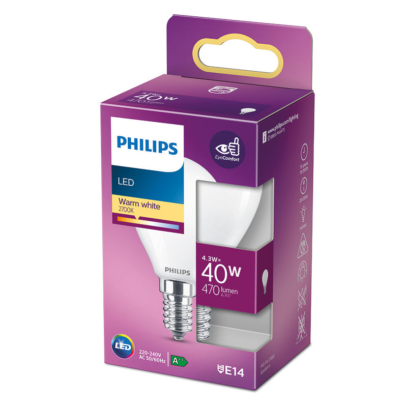 Philips E14 LED Spherical Bulb 4.3W 470Lm 2700K Warm Light Ø4.5X8.2Cm