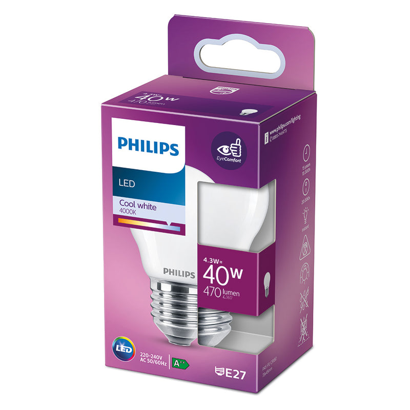 Philips E27 4.3W 470Lm 4000K Daylight LED Spherical Bulb Ø4.5x7.8cm