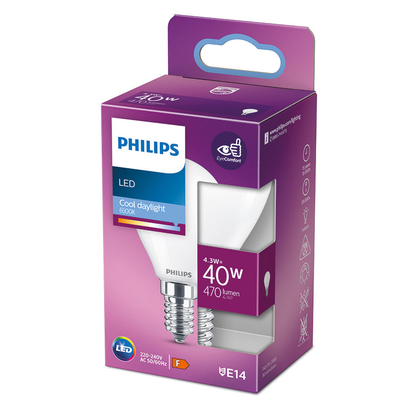 Philips E14 4.3W 470Lm 6500K Cold Light LED Spherical Bulb Ø4.5x8.2cm