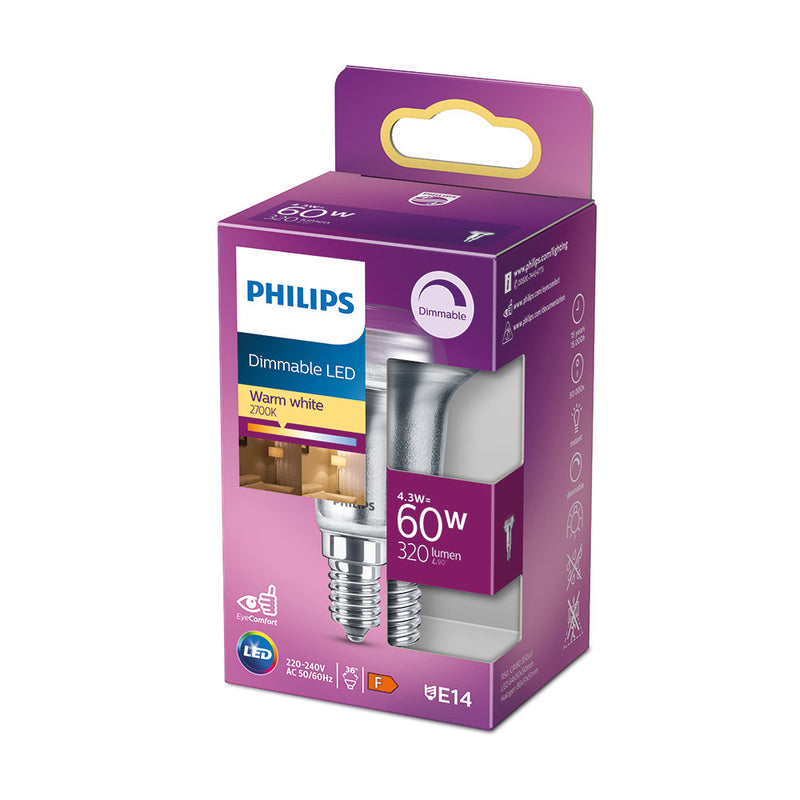 Philips Cla 36D 4.3W R50 LED Reflector Bulb, 320Im E14 2700K