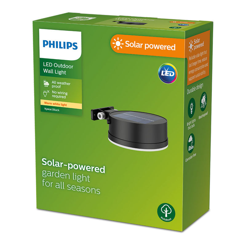 Aplique Solar Redondo, Ip 44 1,5W, 200Im 2700K, Luz Cálida, Medidas: 11,2X4,6X14,1Cm, Philips