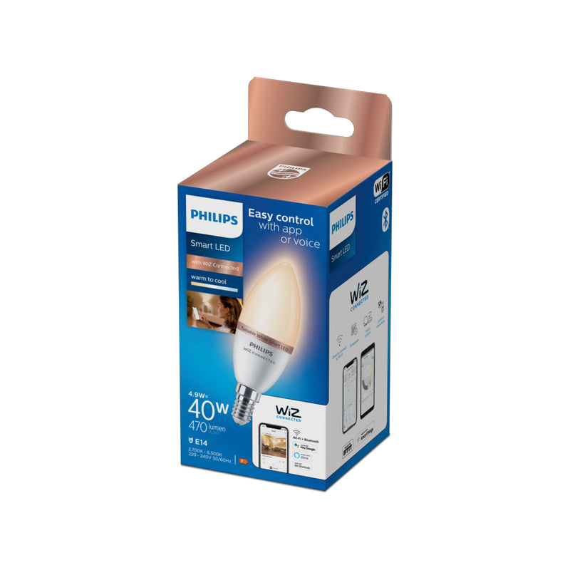 Bombilla Led Vela E14 4,9W 2,700K-6,500K 470Lm Wifi Philips Wiz