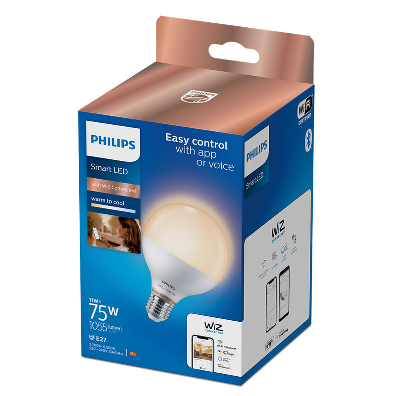 Bombilla Globo E27 11W 2,700K-6,500K 1055Lm Wifi Philips Wiz