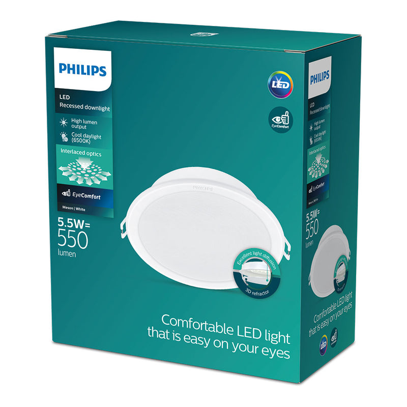 LED Recessed Downlight 5.5W 550Lm 6500K Cool Light Mod, Meson Ø9x3.5Cm Philips