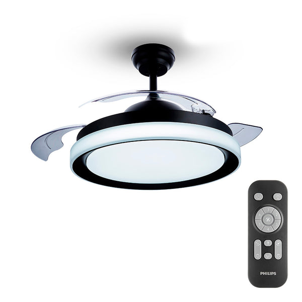 LED Ceiling Fan Model Atlas, Black Color, Power: 28+35W Blades: Ø106Cm With Philips Remote Control