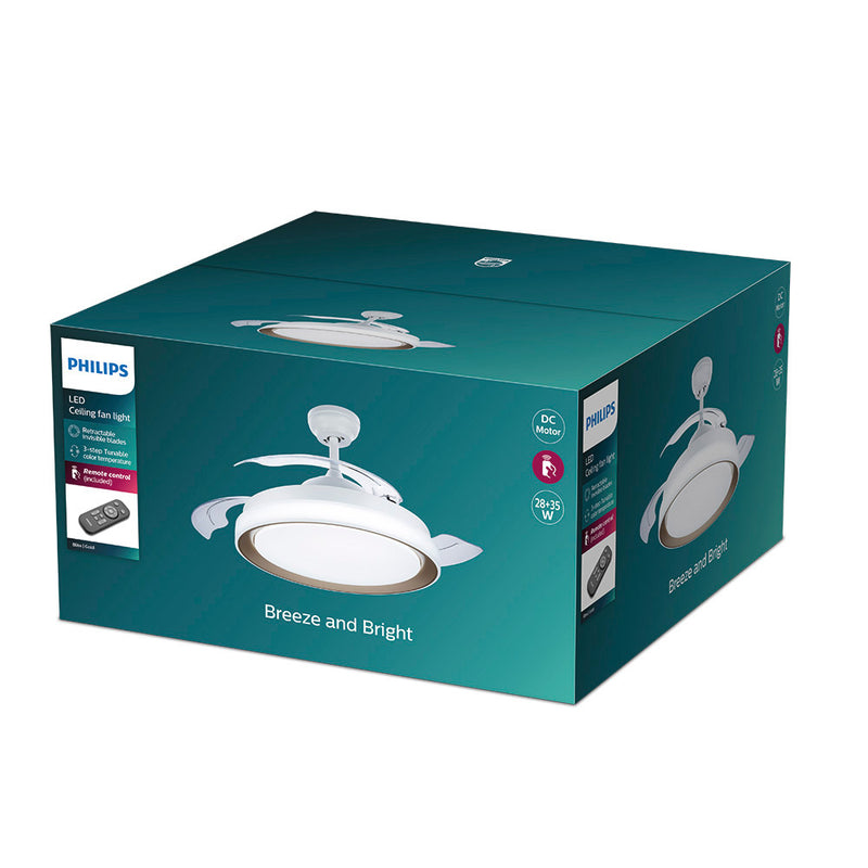 Ventilador De Techo De Led Modelo Atlas, Color Dorado, Potencia: 28+35W Aspas: Ø106Cm Con Mando A Distancia Philips