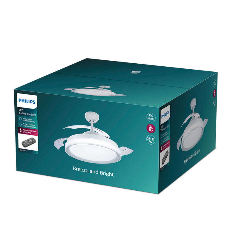 Ventilador De Techo De Led Modelo Atlas, Color Blanco, Potencia: 28+35W Aspas: Ø106Cm Con Mando A Distancia Philips