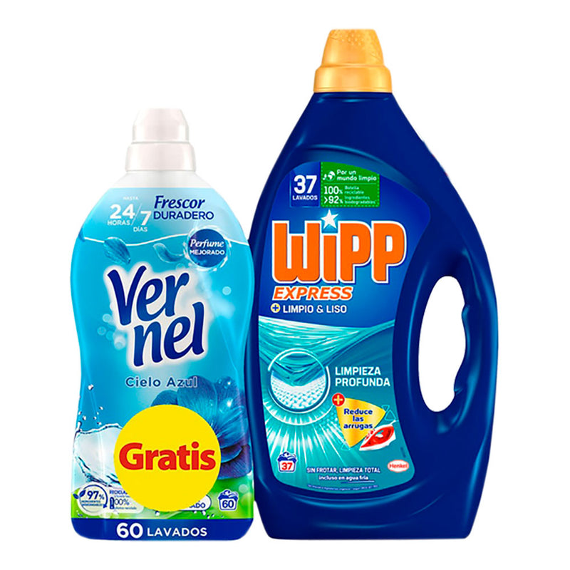 Wipp Gel Clean Smooth Detergent Pack 37 + Vernel 60 Washes