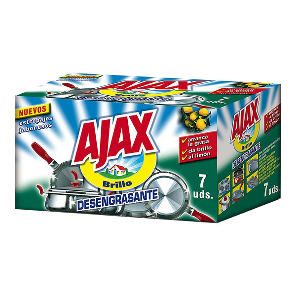 Ajax Soapy Scouring Pad Degreasing Lemon 7 Units