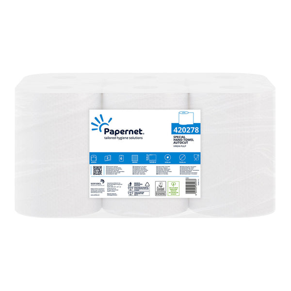 Pack De 6 Rollos Secamanos Autocorte Papernet150M 2 Capas 14300022 Papernet