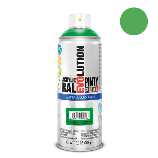 Pintura En Spray Pintyplus Evolution Water-Based 520Cc Ral 6018 Verde Amarillento