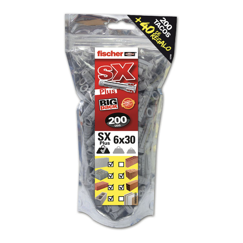 Big Pack Fischer Sx Plus Tacos Ø6X30Mm 200 Units, + 40 Units, Free 568725