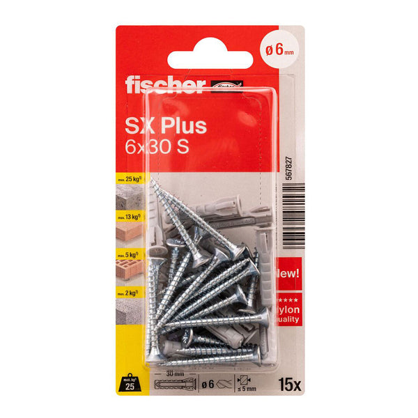 Blister Taco+Screw Sx Ø6X30Mm Sk Nv 15 Units, 567827 Fischer