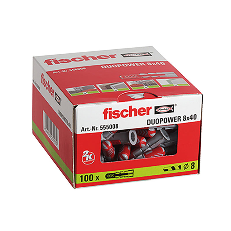 Pack of 100 Duopower Plugs Ø8X40Mm Box of 100 Units, 555008 Fischer