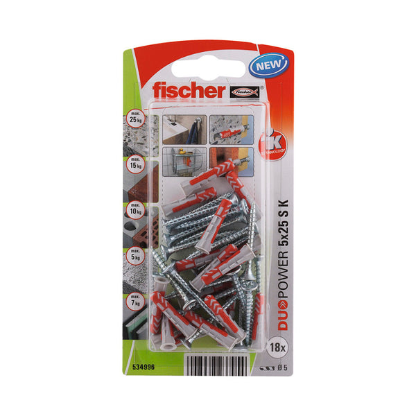 Blister of 18 Duopower Plugs+Screws Ø5X25Mm 534996 Fischer