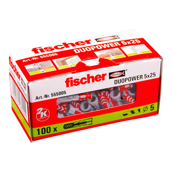 Pack of 100 Duopower Plugs Ø5X25Mm Box of 100 Units, 555005 Fischer