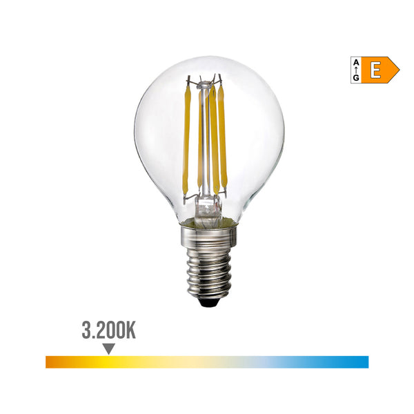 Spherical Bulb with LED Filament E14 4W 500Lm 3200K Warm Light Ø4.5X7.8Cm Edm