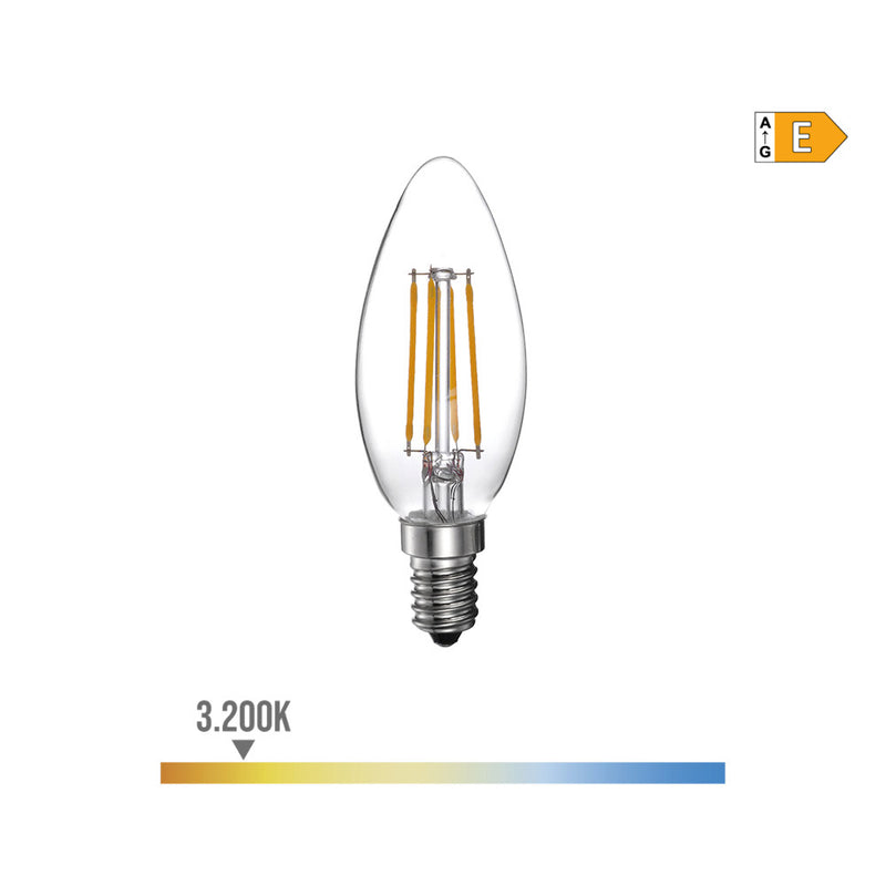 Bombilla De Vela Con Filamento De Led E14 4W 500Lm 3200K Luz Calida Ø3,5X9,8Cm Edm