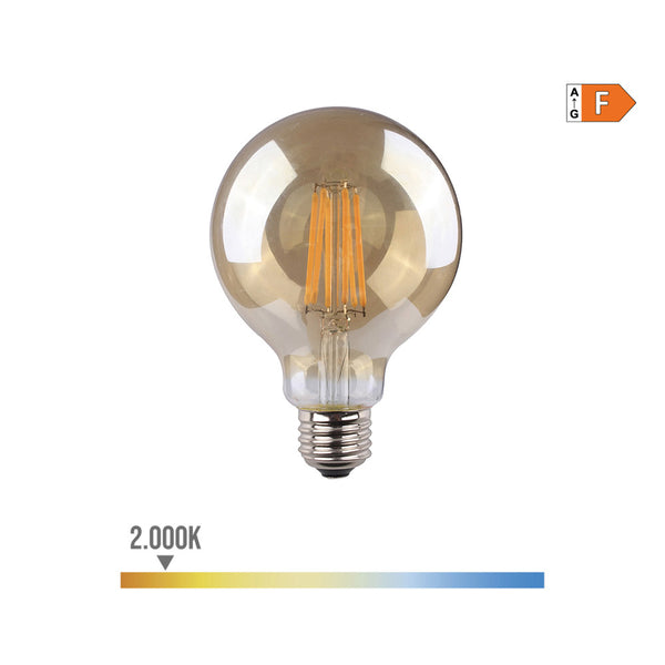 Globe Bulb With Led Filament, Vintage Glass E27 8W 720Lm 2000K Warm Light Ø12.5X17Cm Edm