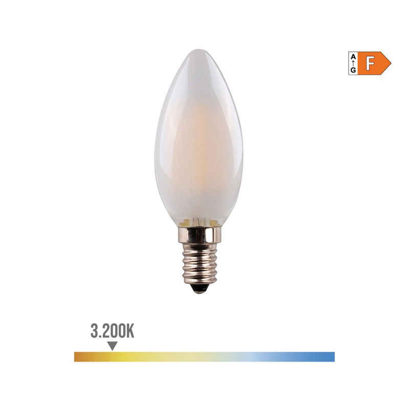 LED Filament Candle Bulb, Matte Glass E14 4.5W 470Lm 3200K Warm Light Ø3.5X9.8Cm Edm