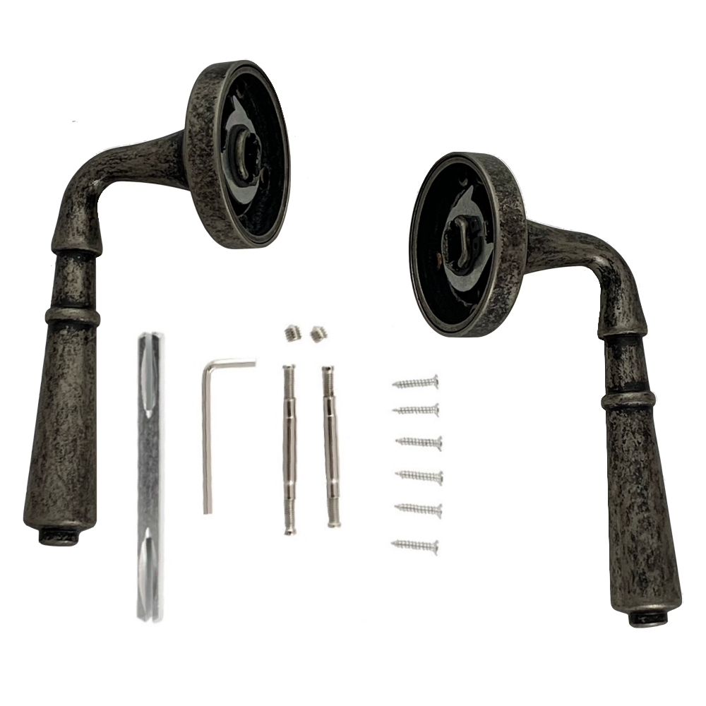 Accesorios juego de manillas con roseta redonda acabado cuero envejecido negro para puertas modelo 508