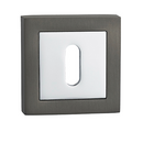 Bocallave cuadrada oval en acabado grafito y cromo brillo para puertas