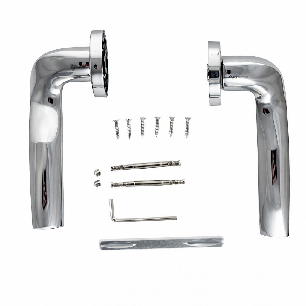 Manilla modelo '930' ondulada Iris de zamak con roseta redonda acabado cromo brillo para puertas