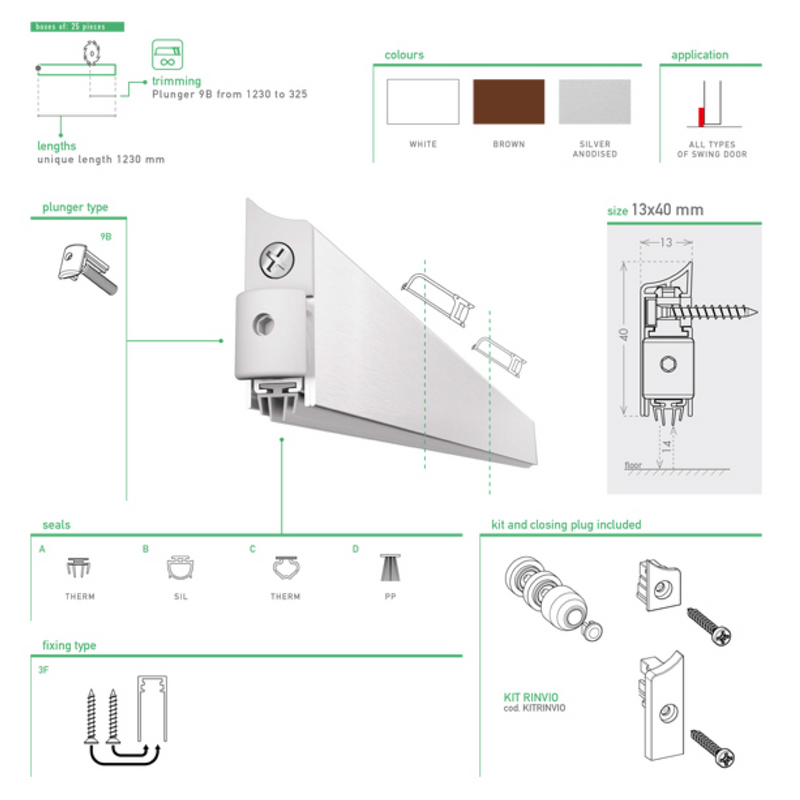 830mm Silver Surface Mounted Automatic Applique Weatherstrip with Activation Kit