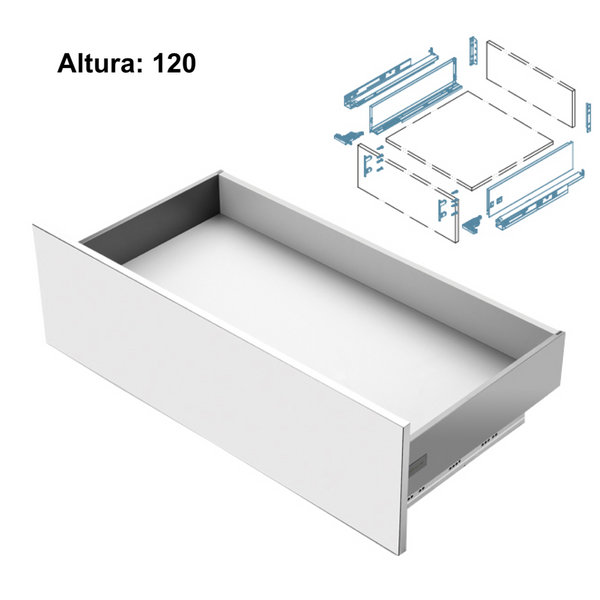 Set blanco de cajón modular SLIM de extracción total y cierre silencioso de 120 de alto y 400 de ancho