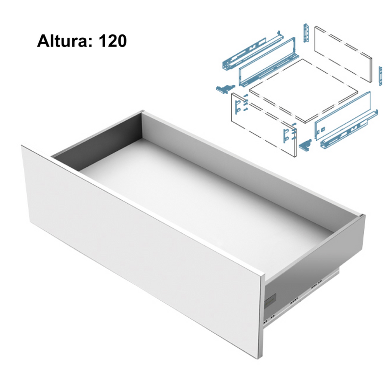 Set blanco de cajón modular SLIM de extracción total y cierre silencioso de 120 de alto y 500 de ancho