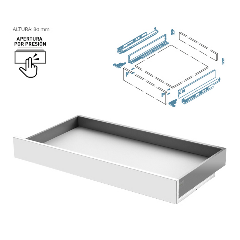 Cajón modular-Slim blanco de apertura a presión de 80 de alto y 270 de ancho