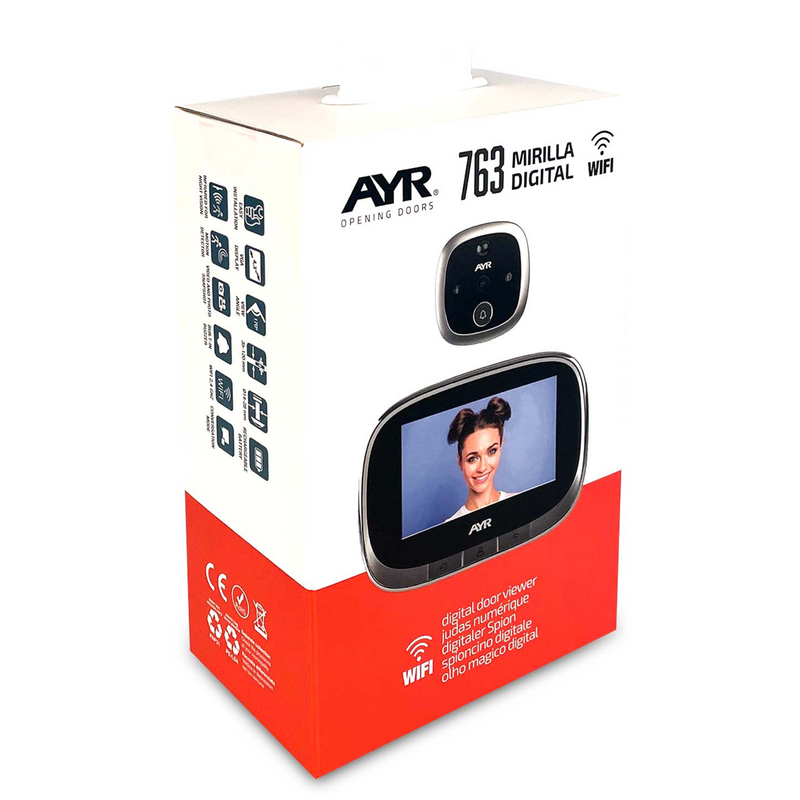 Mirilla niquelada AYR 763 de WIFI con pantalla de 4,3" y sensor ajustable