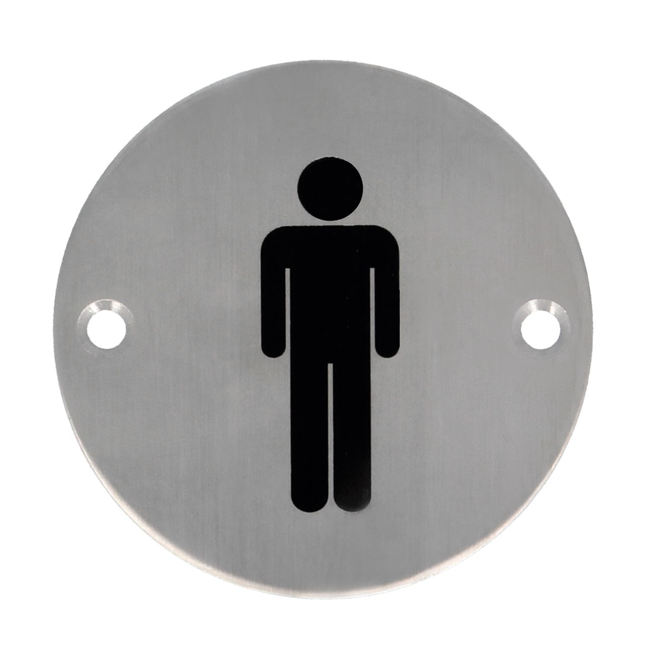 Cartel de acero inoxidable de 75Ø para baño de hombres