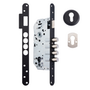 Cerradura de seguridad de 50mm canto redondo con 4 bulones de acero acabado negro