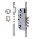 Cerradura de seguridad de 50mm canto redondo con 4 bulones de acero acabado níquel satinado