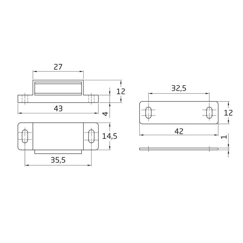 6 brown magnetic strikers for closing cupboard doors 3kg resistance