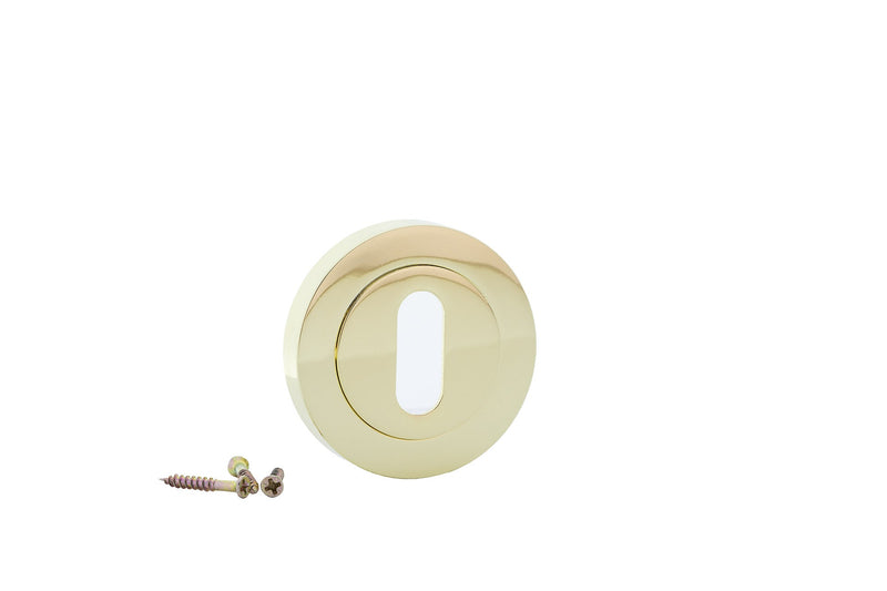 Bocallave roseta redonda oval en acabado dorado brillo para puertas