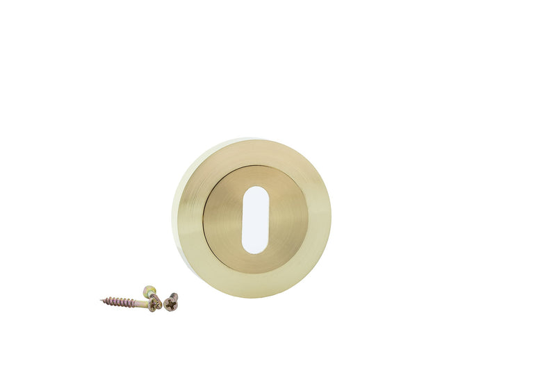 Bocallave roseta redonda oval en acabado dorado satinado para puertas