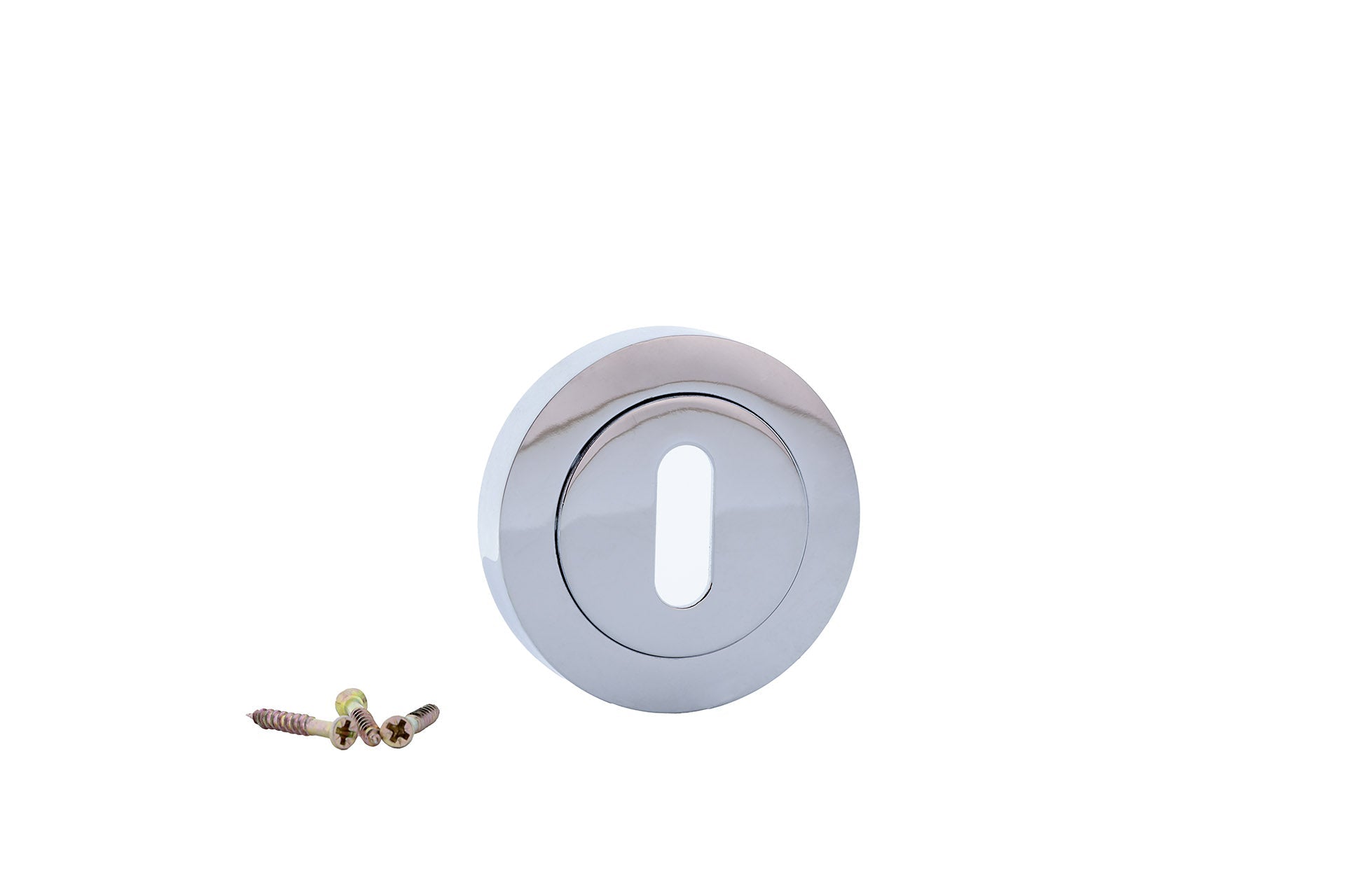 Bocallave roseta redonda oval en acabado cromo brillo para puertas