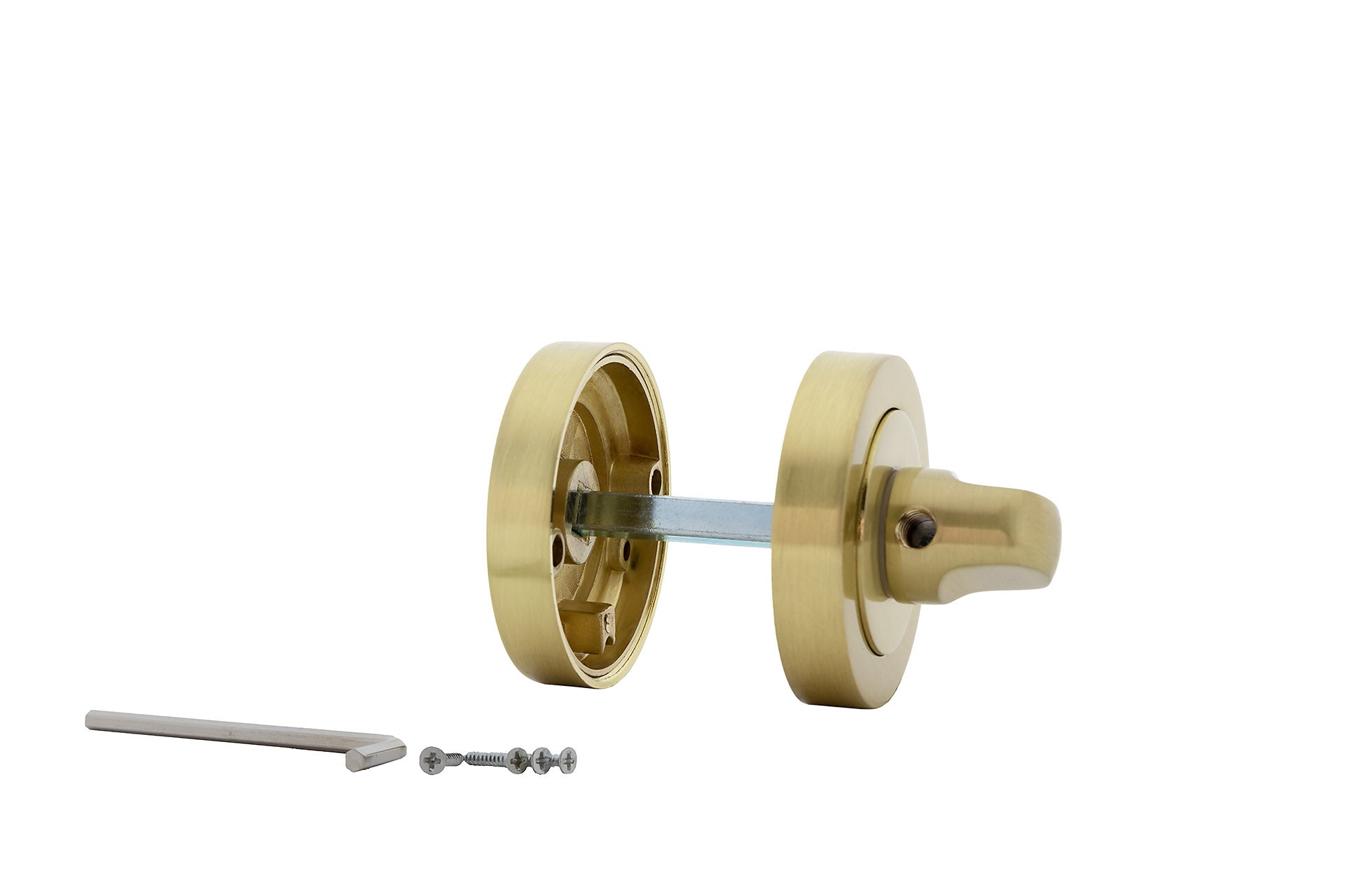 Condena de zamak con roseta redonda de 50mm en acabado dorado satinado