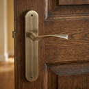 Manilla modelo '130' de zamak con placa ovalada acabado en cuero para puertas