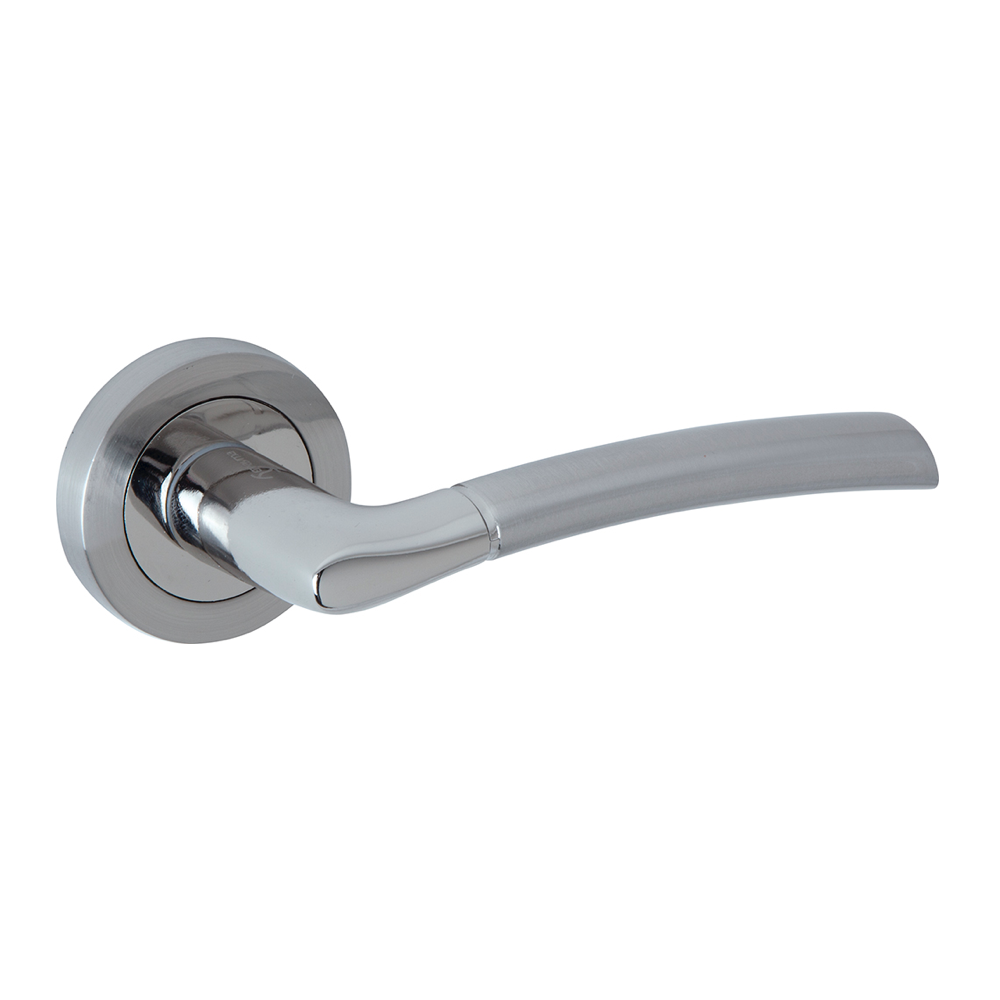 Manilla de aluminio Belenus con Roseta Redonda en acabado níquel combinado para puertas