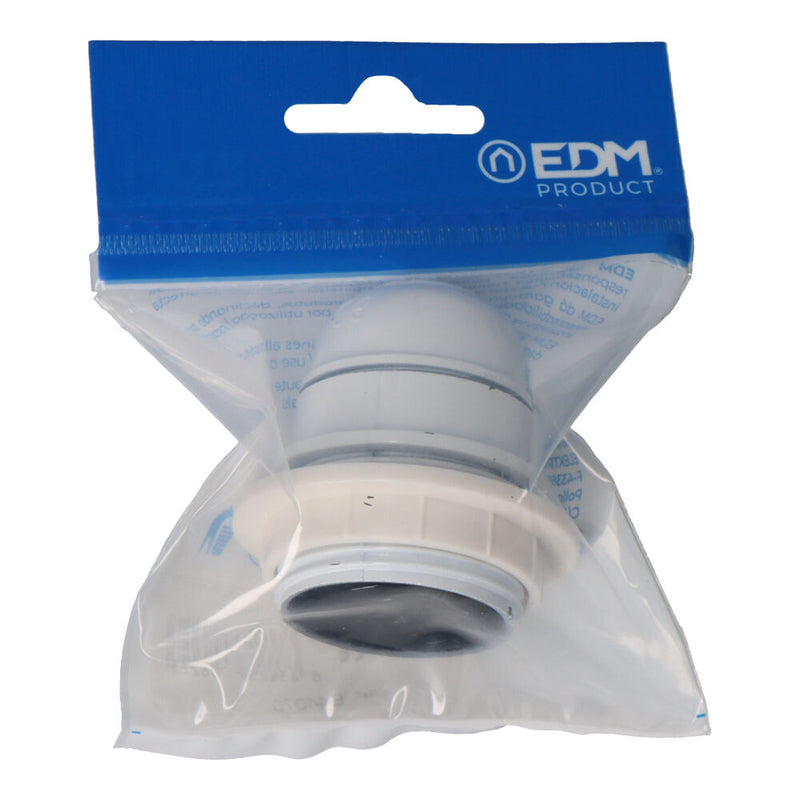 White E-27 Semi-threaded Lamp Holder + Washer (Packaging) Edm