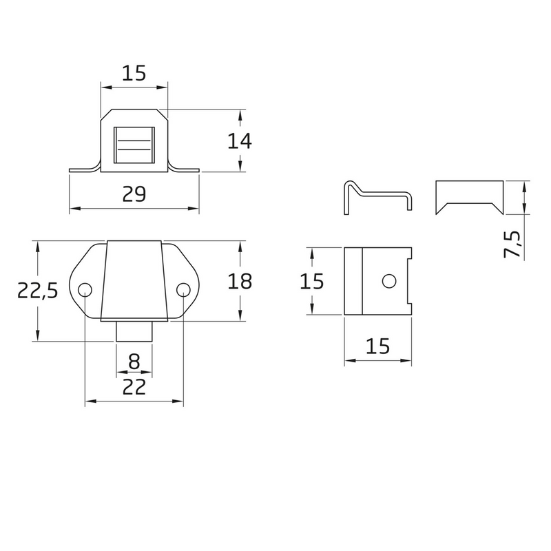 6 golpetes metálico de acero cincado 22x22mm ideal para muebles y armarios