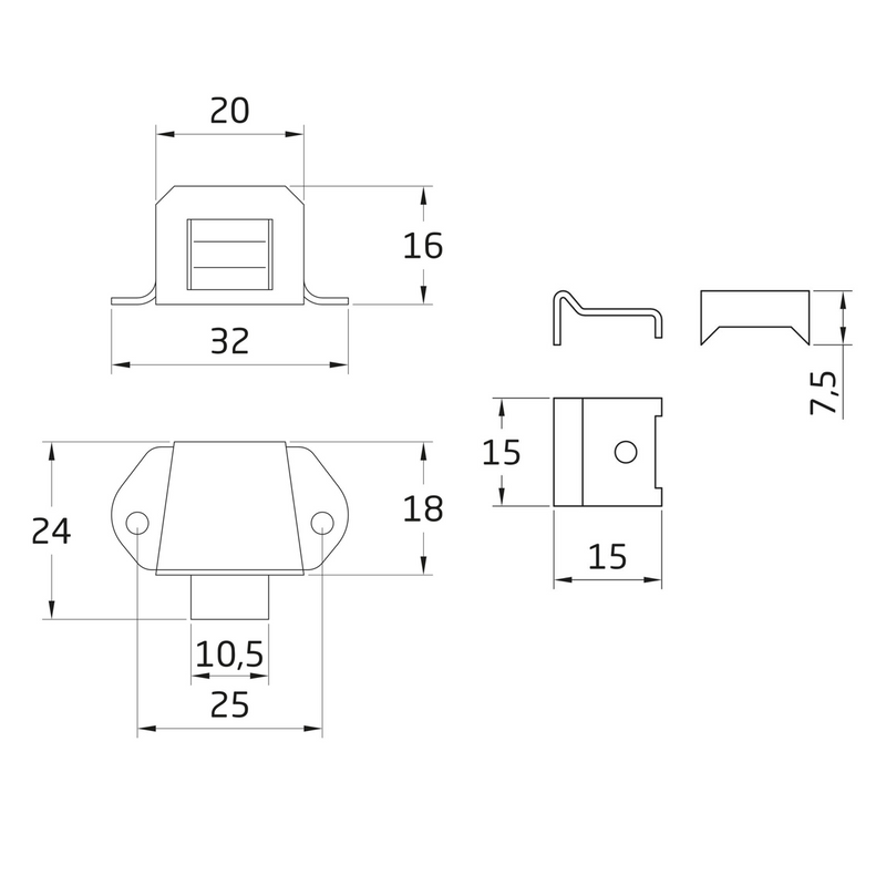 6 galvanized steel metal knockers 25x24mm ideal for furniture and cabinets