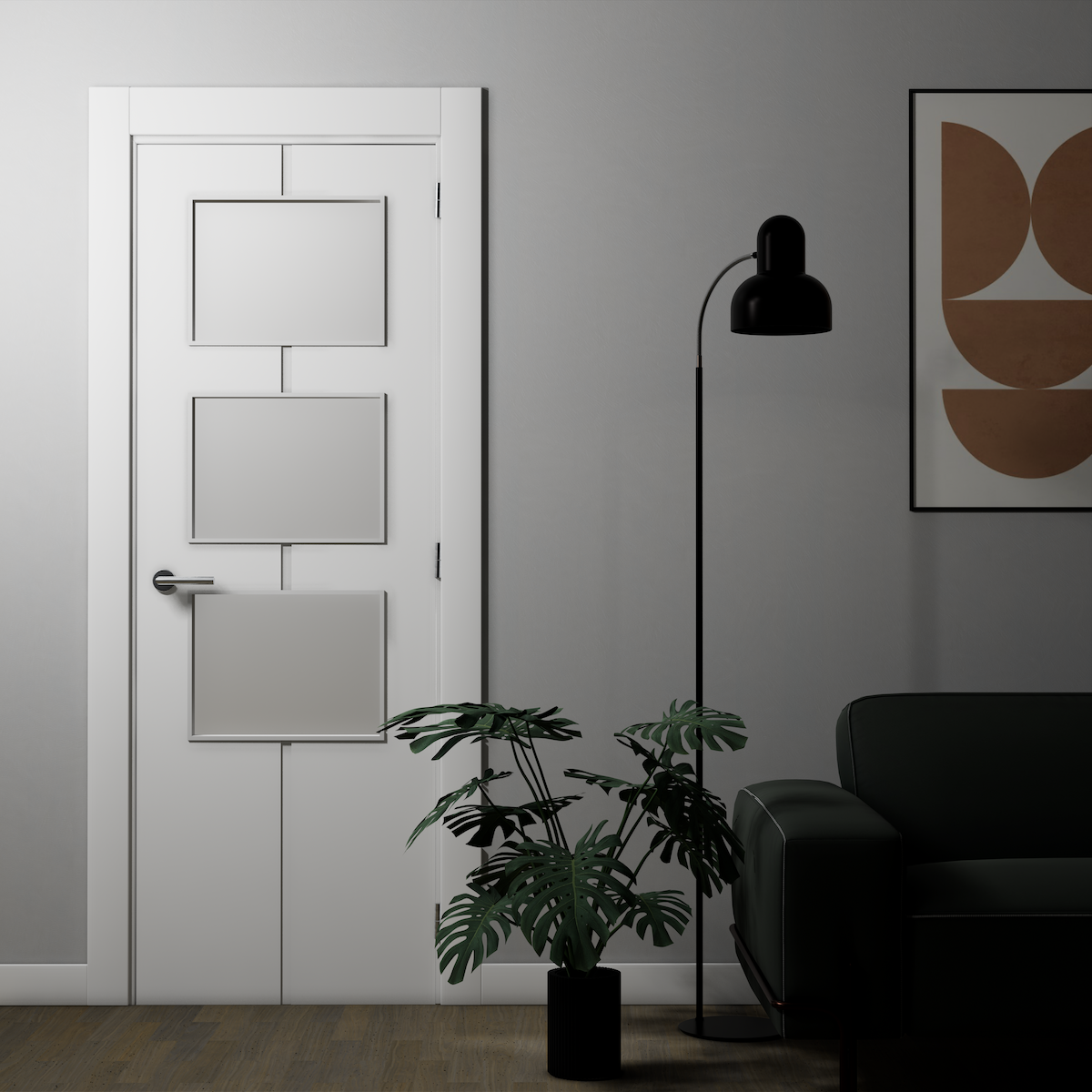 Puerta HEAV de 3 ventanas en block de 2030x905x35 de núcleo macizo en acabado blanco