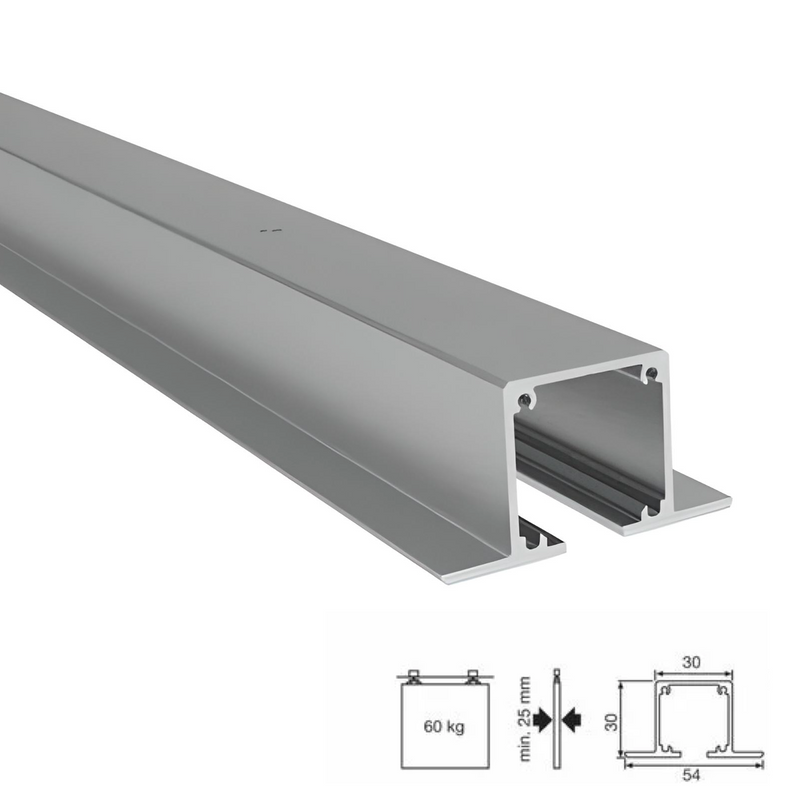 Guía 2112 de embutir plateada para herrajes de puerta corredera Lite 60 TOP de 3 metros de largo