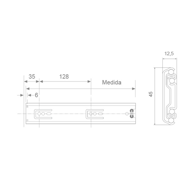 Full extension H45 bearing guide set 300 long